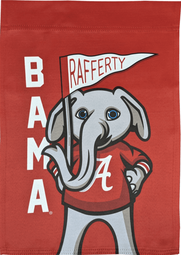 A Cartoon Elephant Printed on Red Color Towel
