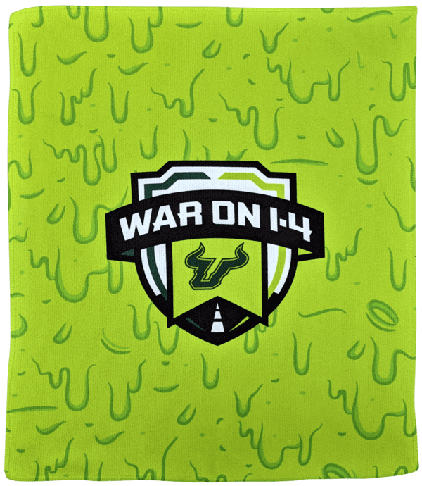 A Green Color Themed Slime Towel With War on Word