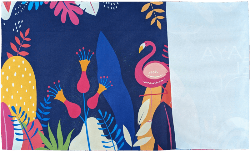 Colorful tropical illustration with pink flamingo
